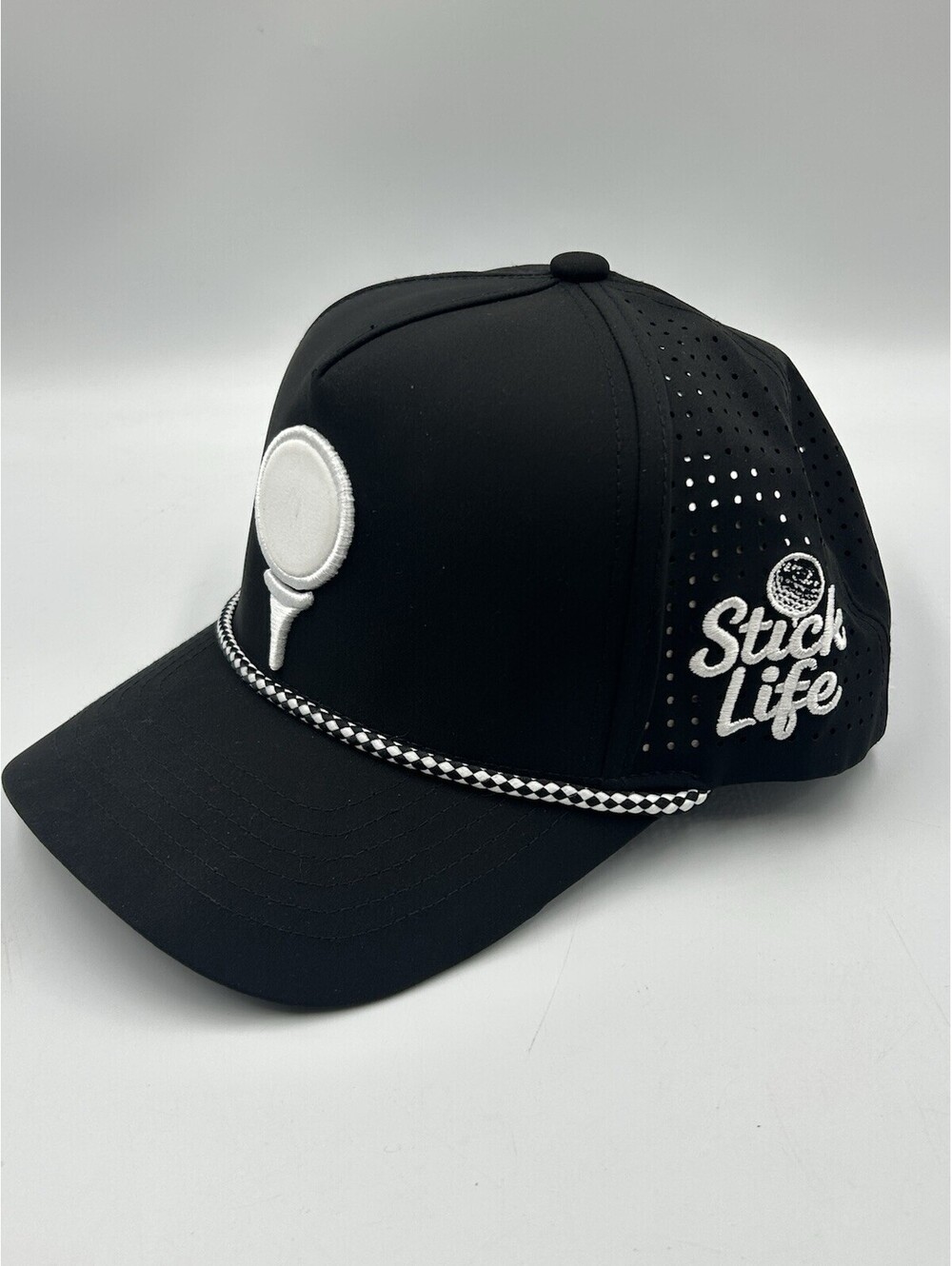 Stick Life Golf Hat Black White Rope Perforated Snapback Golfing Cap